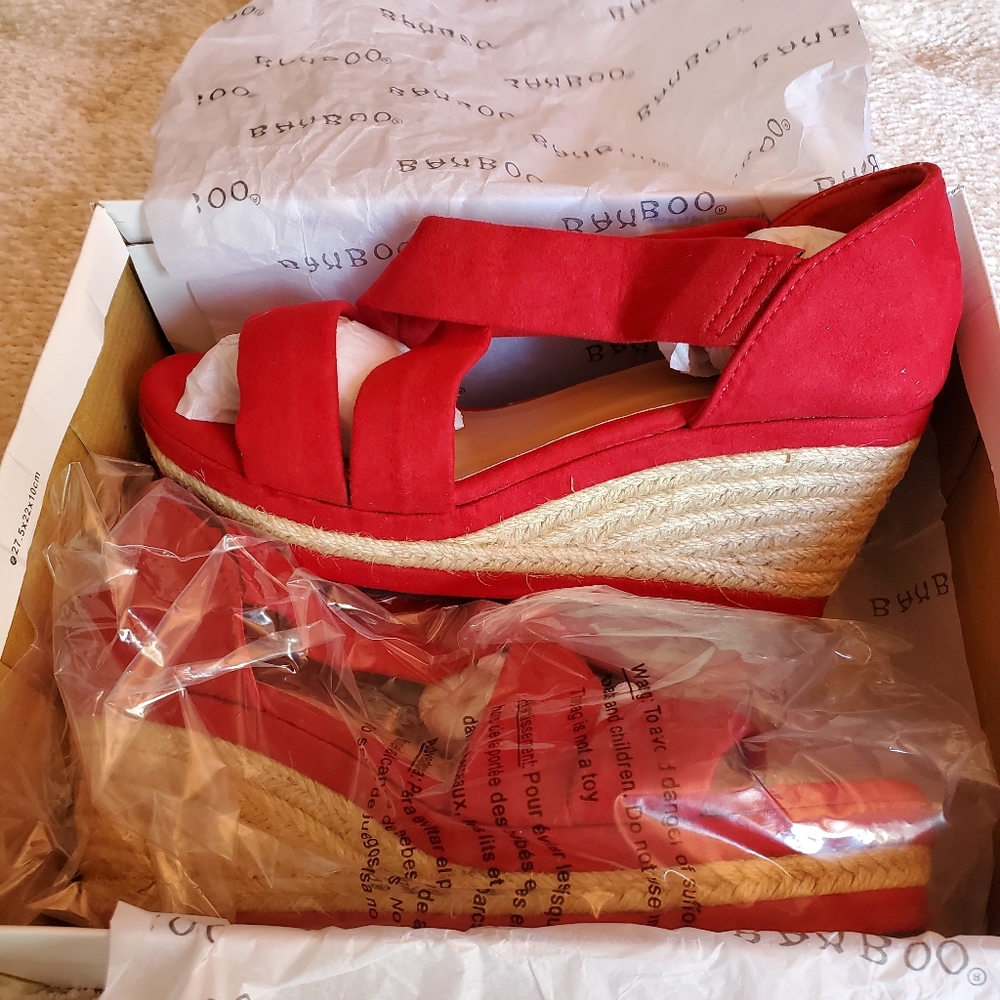 Bamboo Red Wedge Shoes